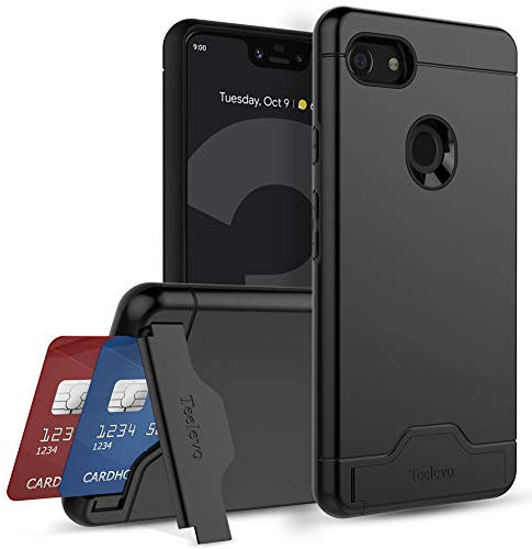 Teelevo Wallet Case for Google Pixel 3 XL, Dual Layer Case with Card Slot Holder and Kickstand for Google Pixel 3 XL - Black