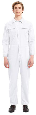 TOPTIE Men's 8.5 oz Front-Zip Long Sleeve Twill Coverall-White-M Regular