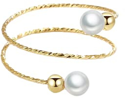 Shell Pearl Adjustable Open Wrap Ring 925 Sterling Silver 14K Gold Plated Stacking Statement Wedding Finger Rings for Women Girls Fashion Layered Comfort Fit Christmas Holiday Jewelry Gift for Girlfriend Wife