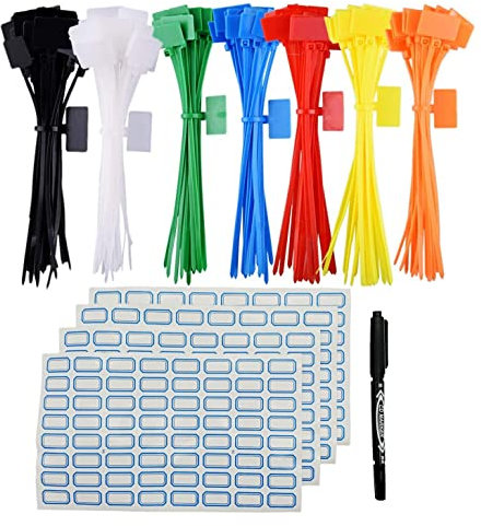 JZK Juego de 250 bridas de nailon con 256 etiquetas para gestión de cables, marcado y organización