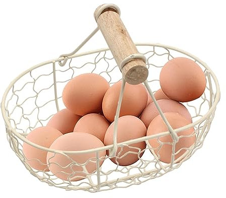 Sloane Eierkorb Draht Mit Holzgriff Eiersammelkorb Im Country-Vintage-Stil -Aufbewahrungskorb, Vintage Hühnereierkörbe Halter Sammelkorb für Küche Wohnzimmer