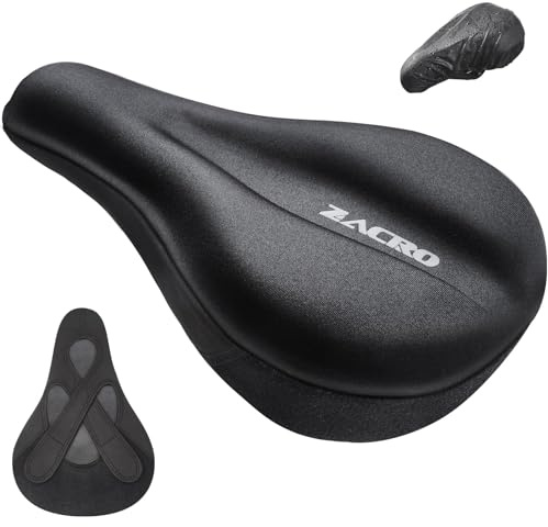Zacro Bike Seat Cushion - Gel Padded Bike Seat Cover for Men & Women Comfort, Adjustable Velco Secure Bicycle Cushion Saddle, Fit with Peloton Bicycle, Indoor & Outdoor 11.4x7.6in