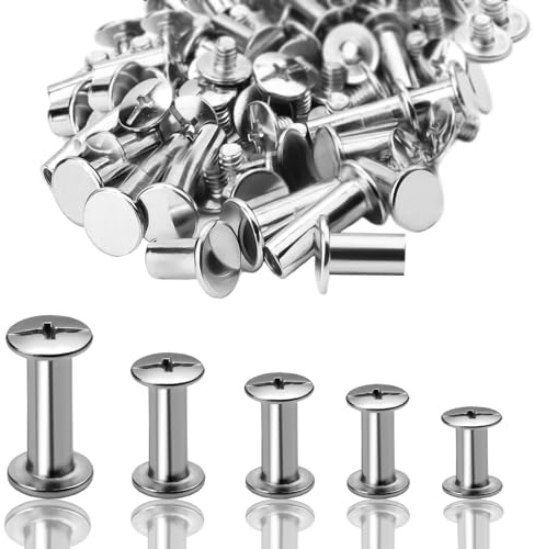 220 stycken bokskruvar förnicklade 4/5 mm Chicago skruvar bindning skruvnitar boskruv bälteskruvar korshuvud bokbindningsskruvar set för läder läderbälte bok papper gör-det-själv hantverk