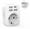 Clomnpe Adaptador Enchufe USA, Adaptador Enchufe Europeo/Español a Americano con 3 USB y 1 USB C, Diseño Compacto, Tipo B Plug para EEUU, México, Canada, Tailandia, Colombia, Perú