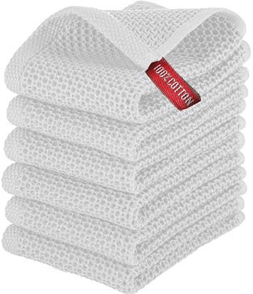 Elegant Comfort Paquete de 6 Toallas de Cocina de 100% algodón Turco, de Secado rápido y superabsorbentes, Ultra Suaves, Multiusos, 13 x 13 Pulgadas, Color Blanco