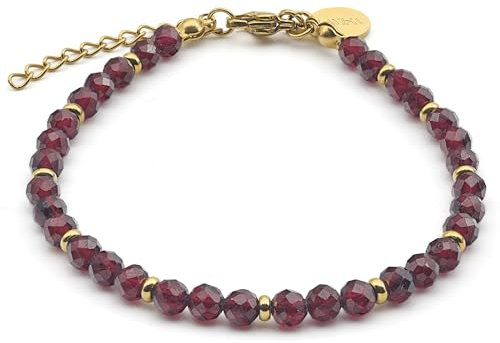 LAVISA Granat Edelstein Armband - 4mm Perlen - Echte Naturstein Perlen | Kristallperlen, Heilsteine | Onesize mit Verlängerung (Granat)