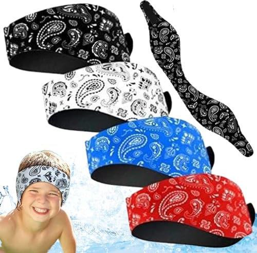Schwimmstirnband, Schwimmstirnband für Kinder, 4pcs 20,5 Zoll wasserdichte Kinder Schwimmohrstöpsel, verstellbare Ohrbezüge mit Nicht -Schlupffutter für Kinder Erwachsene Schwimmen Surfen, Style 1 1