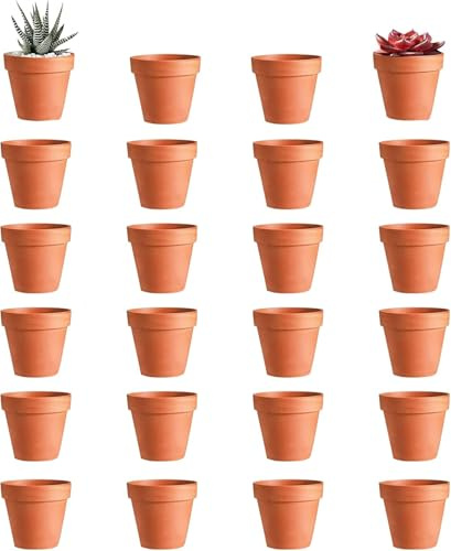 Ruikcoll Macetas de barro y arcilla, mini maceta de terracota con drenaje, reutilizable para interior y exterior, 24 unidades (3,5 × 3 cm)