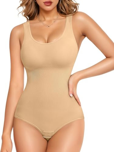 Gotoly Shapewear Damen Bauchweg Stark Formend Body Shaper Hohe Elastizität Shaping Miederbody Nahtlose Formende Bodys Taillenmieder Sculpting Bodysuit (Beige, M-L)