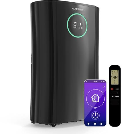 Klarstein DryFy ProConnect 24L Luftentfeuchter - Wi-Fi App Steuerung, 24h Timer, 4L Tank, Aktivkohlefilter, Smart Feuchtigkeitssensor, Elektrischer Luftentfeuchter für Räume bis 36m², Schwarz
