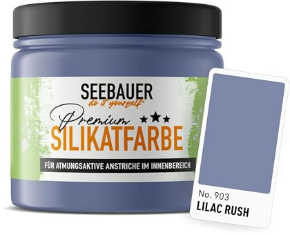 SEEBAUER diy Silikatfarbe Lila 300ml für Innen (No. 903 Lilac Rush) Atmungsaktive Mineralfarbe für Allergiker - Abwaschbare Wandfarbe - Lilatöne hohe Deckkraft