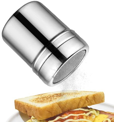 Spargitore in polvere in acciaio inox, 6,5 × 8 cm, per cappuccino, caffè e cacao, con coperchio a maglia fine, per cottura