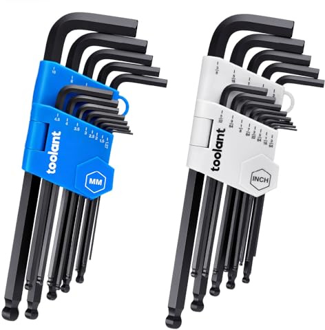 toolant Allen Wrenches Sets 26pcs(Metric&SAE), Long Arm Allen Wrench with Ball End, Metric Hex Key Set 1.27mm- 10mm, SAE Hex Key Set 3/64- 3/8, Holder Design for Auto Maintenance and DIY Projects