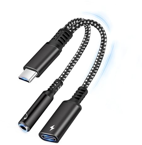 Thalire 2 in 1 Adattatore per Cuffie USB C e Ricarica, Jack da 3,5mm Type C Supporta PD 60W Ricarica Rapida & Audio, Adaptateur Casque pour Appareils USB-C, Câble AUX Hi-Res