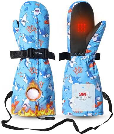 KUTOOOK skidhandskar vantar barn snowboard handskar varma vinterhandskar skidhandskar termiska fleece vindtäta vattentäta skidåkning vintersport liten haj S