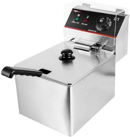Mega-M Gastro-fritös elektrisk enkammare 8 l 3,3 kW, justerbar med lock, 27 x 43 x 35 cm, rostfritt stål inox 230 V (1 fack/8 l)