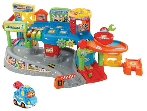 VTech Garage Multi-Atelier TutTut Bolides, Playset Atelier mécanique avec différentes Pistes et Niveaux avec lumières, Voix, chansons et Sons Amusants, avec véhicule Capicua la Grue