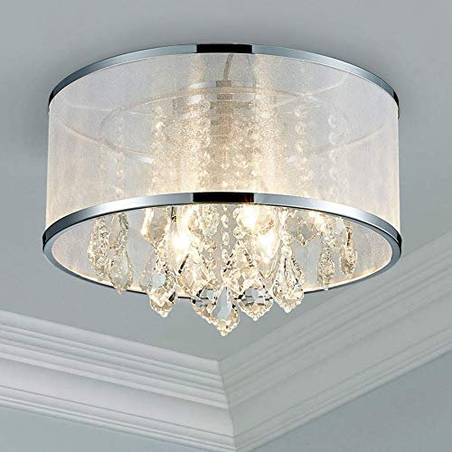 BESTIER Cristal moderne tambour lustre éclairage encastré montage LED plafonnier luminaire pendentif lampe salle à manger salle de bains chambre à coucher salon LED 4 E14 ampoules requises