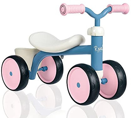 Smoby – Rookie Laufrad Rosa – ideale Lauflernhilfe für Kinder ab 12 Monaten, Lauflernrad mit Spielzeug-Korb, Retro Design für Mädchen