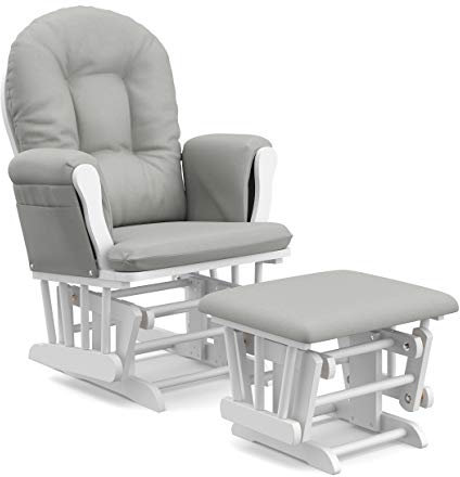 Storkcraft Premium Hoop Glider & Ottoman, White/Light Gray