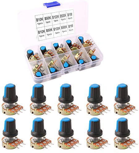 QitinDasen 10Pcs Premium WH148 Potentiometer, B Typ Potentiometer, Linear Taper Potentiometer, 3 Terminal Drehpotentiometer mit Knaufkappe (B10K, B50K, B100K, B500K, B1M Ohm)