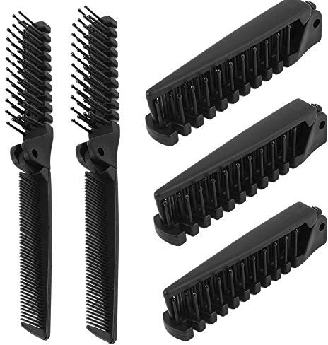 Faltbare Haarbürste, 5 Stück, tragbar, Reise-Haarbürste, Haarkamm, Kunststoff, faltbar, entwirrend, antistatische Haarbürste, zusammenklappbar, Taschen-Haarbürste, Kamm, 21,6 x 1,3 cm