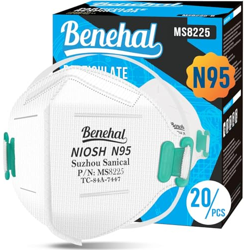 NIOSH Approved N95 Mask Particulate Respirators, Pack of 20 N95 Face Masks, Individually Wrapped, Universal Fit