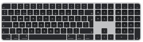 Apple Magic Keyboard with Touch ID and Numeric Keypad: Bluetooth, rechargeable. Works with Mac computers with Apple silicon; British English, Black keys