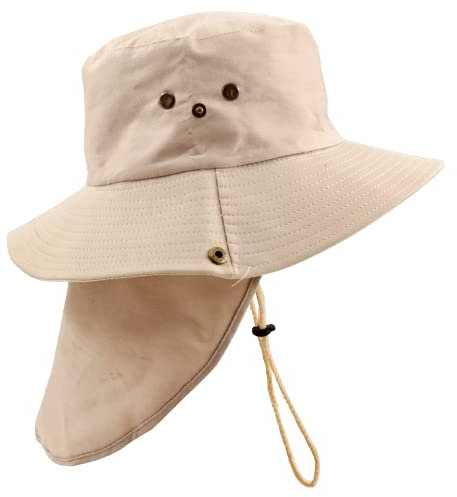 Carnavalife Sombrero de Sol con Protección Cuello para Hombre Mujer, Gorras de Pescador Transpirable y Plegable, Gorro con Orejeras de Acampada y Marcha, Unisex, Talla única (Beige)