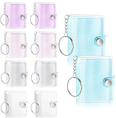 10 Pack 2 Inch Mini Photo Album Key Chain 16 Pockets Photos Storage Holder with Keychain for Picture Card Friendship Wedding Graduation Anniversary