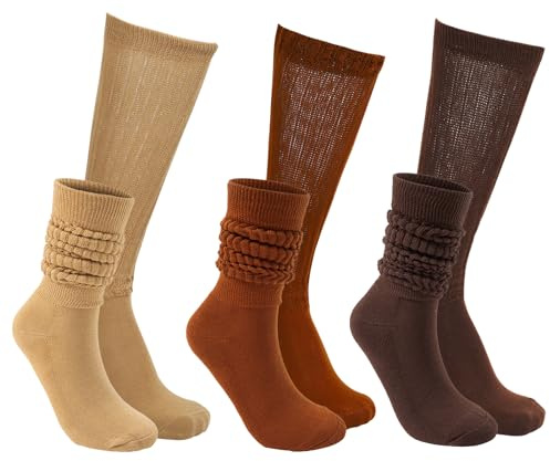 Mayoii 3 Pairs Women's Slouch Socks, Extra Long Scrunch Knee High Socks, Novelty Cotton Knit Socks Fall Winter Boot Socks for Women Girls, for a Stylish and Comfortable Look, One Size