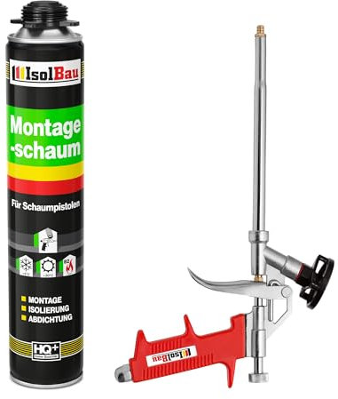 Isolbau Bauschaum-Set - Inkl. 1 x 1K Montageschaum B2 Pistolenschaum mit hervorragender Schall und Wärmedämmung (je 750 ml) & 1x Schaumpistole, Verfüllen