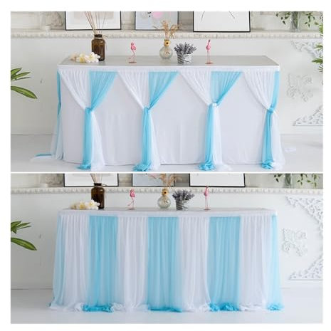 QSCTYG Tischröcke Kreuz Party Tisch Rock Hochzeit Tischdecke Streifen Variable Tisch Rock Geburtstag Party Dekoration Baby Dusche Tisch Rock 91 (Color : White and Blue, Size : 9FT(W275cmx77cm))
