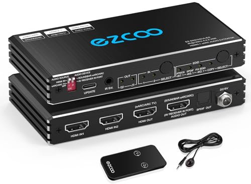 8K@60Hz 4K@120Hz HDMI 2.1 eARC Audio Extractor 2 in 1 Out HDMI Switch eARC 7.1Ch,ARC SPDIF 5.1Ch,VRR, ALLM, HDCP 2.3, HDR10, CEC Compatible with PS5, Xbox, AMD IR Remote Control EDID Management