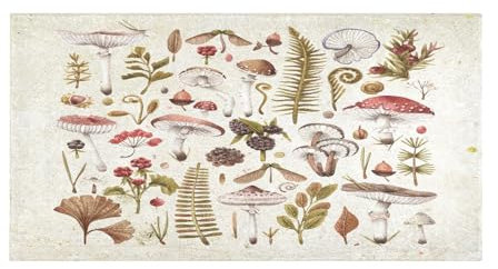 Badematte, Waldpilze, Blätter, Beeren, Badezimmerteppich, weicher Plüsch, saugfähig, zottelig, rutschfest, waschbar, für Küche, Schlafzimmer, 99 x 50 cm