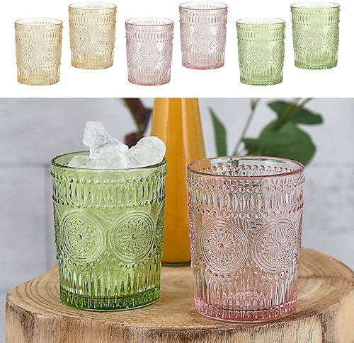 Cepewa Trinkglas 6er Set 'Mandala' | Ø8x10cm 300ml Glas klar | Getränkegläser mit Bodensticker Ornamente (1 x 6er Set Trinkglas 'Mandala' bunt)