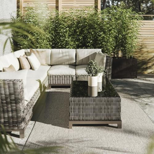 Interiyou Outdoor Teppich Wetterfest Asti - 200x300 cm Hellgrau - Jute Optik - Wasserfest für Balkon, Terrasse, Garten - Outdoorteppich passend auch für Wohnzimmer, Schlafzimmer und Küche