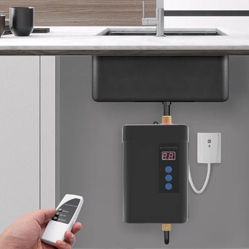 KEESUNG 4KW Mini Elektrische Durchlauferhitzer, 220V Kleindurchlauferhitzer Elektronisch Warmwasserbereiter mit Digitaler Bildschirm Elektro Warmwasser Dusche Tankless Wasserboiler (Schwarz)