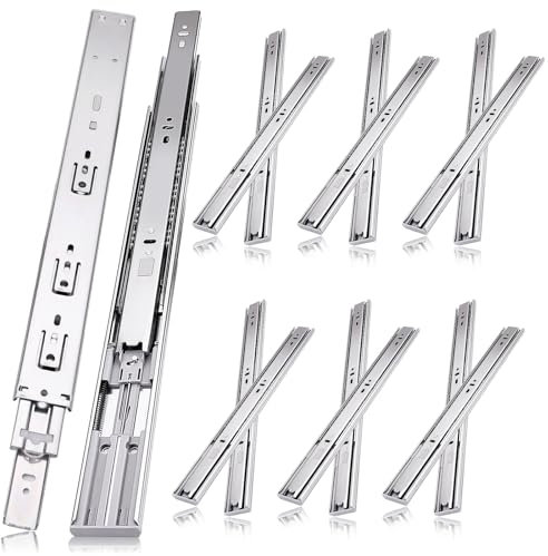 JI2OOYI glissières de tiroir 6 paires (12 pièces),50cm glissiere pour tiroir, amortisseur coulisse tiroir avec roulements à billes, montage latéral,extension complète, capacité de charge 45 Kg,argenté
