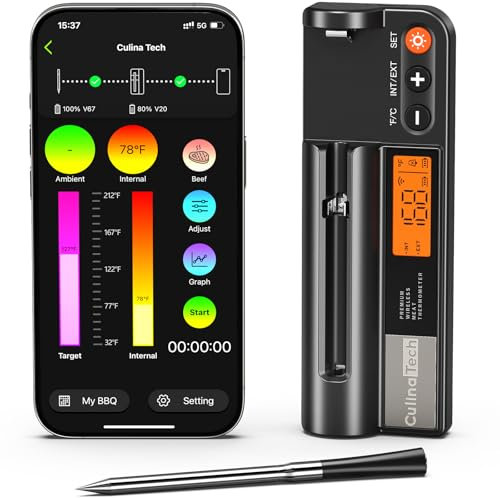 700FT Wireless Meat Thermometer with LCD Screen, Digital Cooking Food Thermometer for Beef Lamb Turkey, Dual Sensor Measures Internal & Ambient Temp