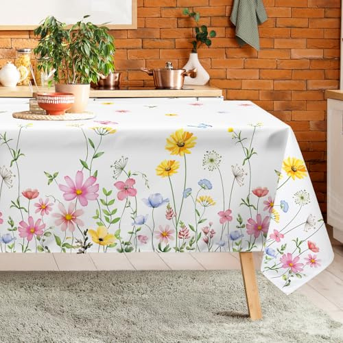 Arquiel Rectángulo Mantel Flores Silvestres Flores Primavera Verano Mantel De Mesa, Mantel De Tela Impermeable Antimanchas Lavable Poliéster Duradera para Cocina Comedor Fiestas(140 X 180 Cm)