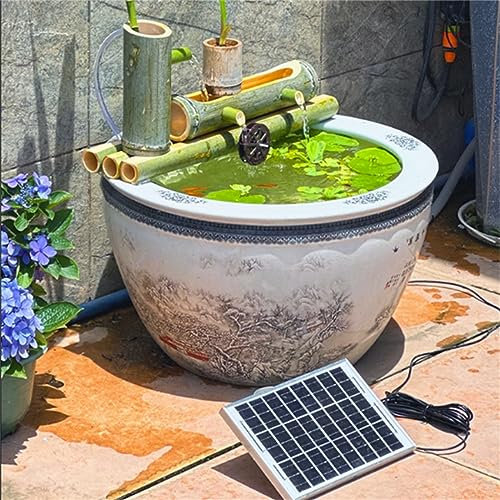 GLJTUO Fontana d'Acqua in bambù con Pompa Solare, Fontane da Esterno Indipendenti, Fontana da Giardino Giapponese, Cascata, Beccuccio per Fontana d'Acqua da Esterno, Senza,