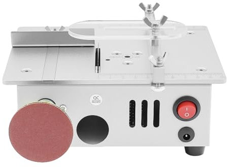 Mini sega circolare da tavolo, 96 W, con levigatrice a nastro e 4 lame, lama da 0,1 – 15 mm, regolabile in altezza, portatile, multifunzione, per modellismo, artigianato, sviluppo hobby