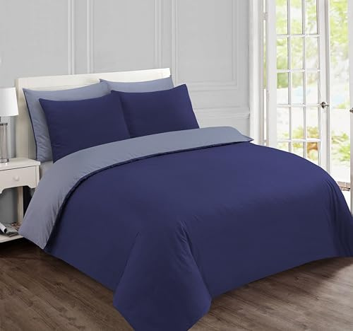 Vision Juego de Cama Reversible 100% Algodón – Azul Gris – Cama Doble (155x220 cm) – Incluye Funda Nórdica y 2 Fundas de Almohada (80x80 cm) – 57 Hilos, Suave y Confortable, Certificado Oeko-Tex