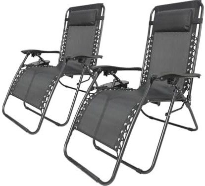 Lot de 2 Fauteuils de Jardin inclinable zéro gravité Sintra - Noir