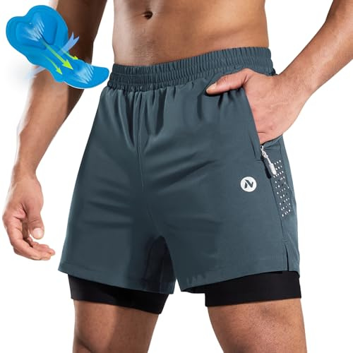 Nepest Men's Mountain Bike Shorts 4D Padded Cycling Bicycle Biker Riding Gel MTB Shorts Zip Pockets Dusty Blue L
