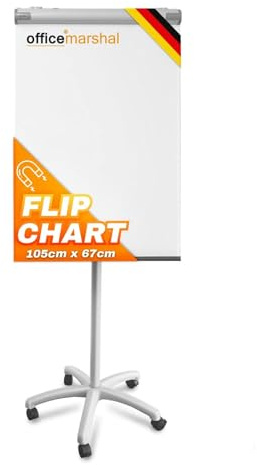 OfficeMarshal Magnetiskt flipchart 73x105 cm med AlU-ram och avtagbar pennbricka för kontor, hem och skola, magnettavla kraschsäker och torrtorkbar | Magnetbord