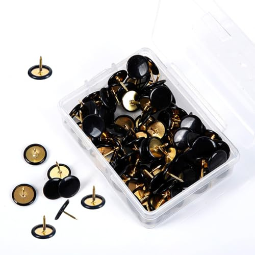 SGERUFZ 100 Pezzi Puntine da Disegno, Puntine per Lavagna Sughero, con Teste in Plastica e Punte in Acciaio, per Bacheca in Sughero, Lavagna Decorativa, Ufficio (10 x 10 mm) (Nero)
