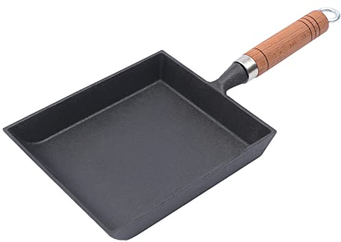 Poêle carrée 18,5 x 15,5 x 3 cm avec poignée en bois amovible et revêtement antiadhésif, poêle multifonctionnelle pour cuisine et induction, longueur de la poignée 18 cm, ne passe pas au