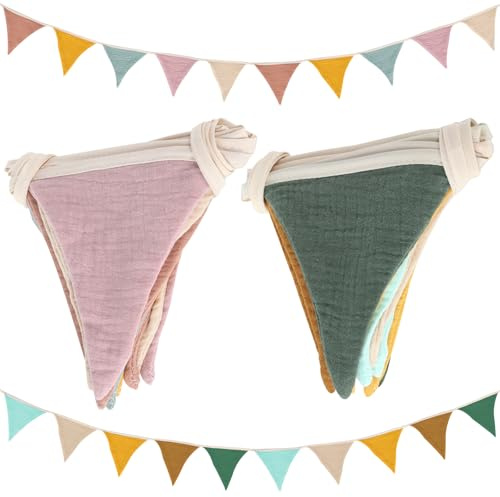 2 stycken vimpelgirlanger för barnrum, 2,36 m vimpelgirlang, tyg, utomhus, väderbeständig, vimpelgirlang, dekoration för hem, födelsedag, bröllop, camping